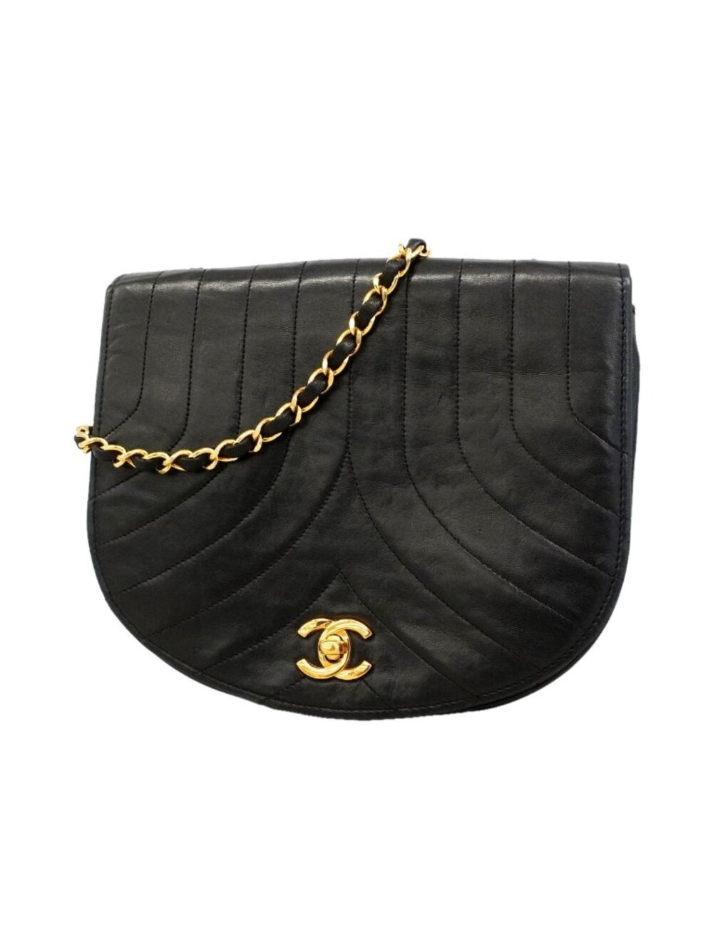 Chanel Shoulder Bag Mademoiselle Lambskin Black Gold